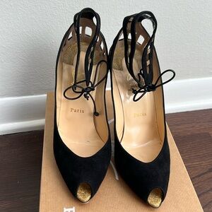 Christian Louboutin black suede and glitter pumps Sz 8.5